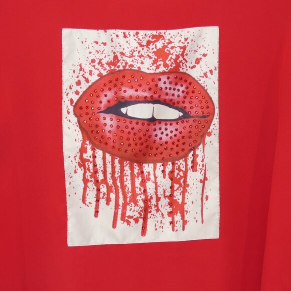 Trende Red Sequin Lips Top XL Graphic Tee Y2K Glam Rock Whimsigoth Blouse - Picture 3 of 6